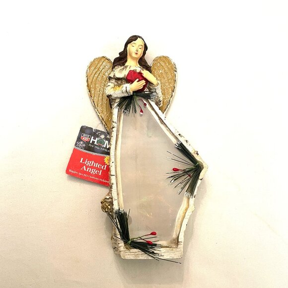 Lighted Angel Figurine White Birch Wood Glitter 9" x 4" Table Top Decoration - Picture 2 of 8
